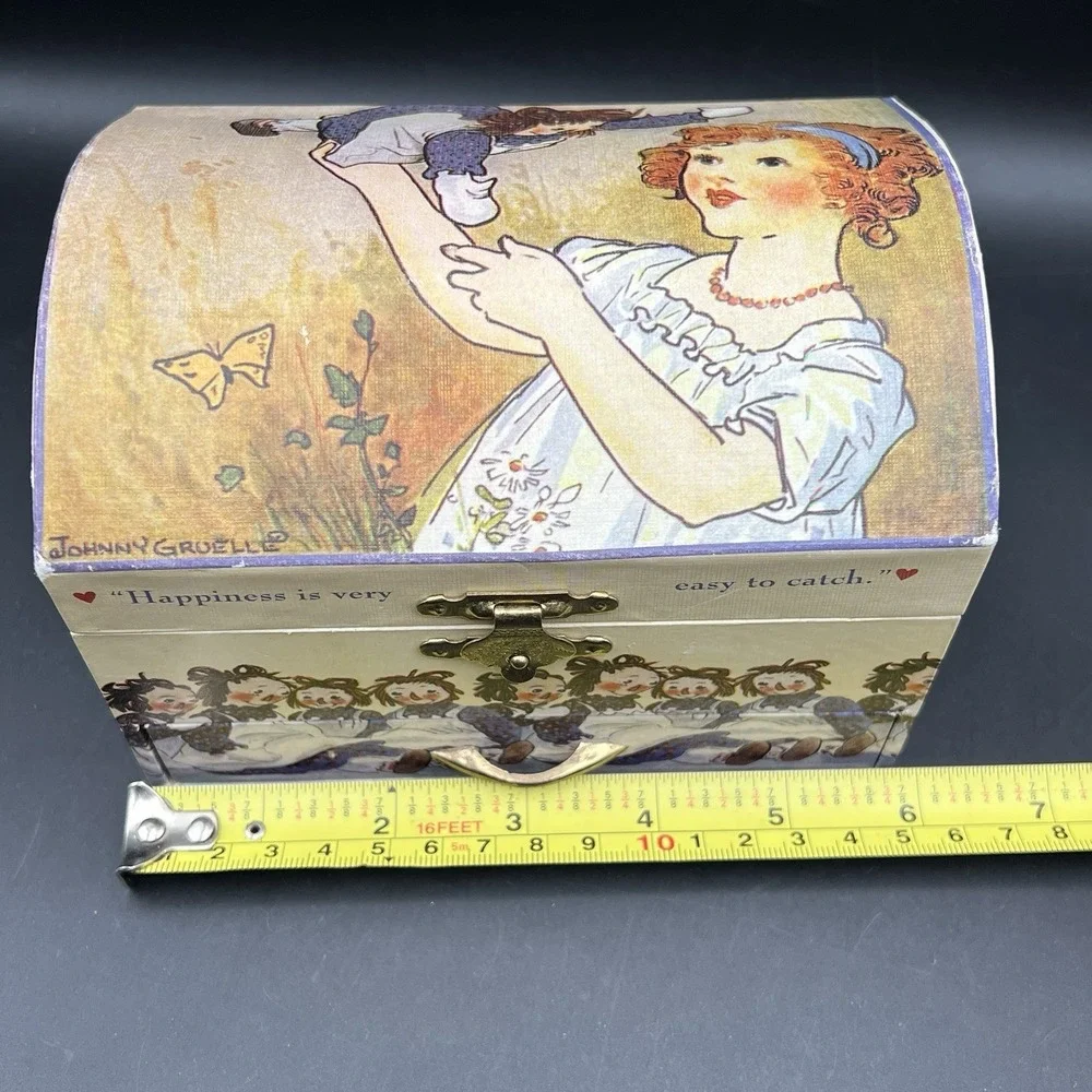 VTG 1969 Raggedy Ann Wood‎ Jewelry Chest Music Box Schylling Dancing ANN ~ WORKS